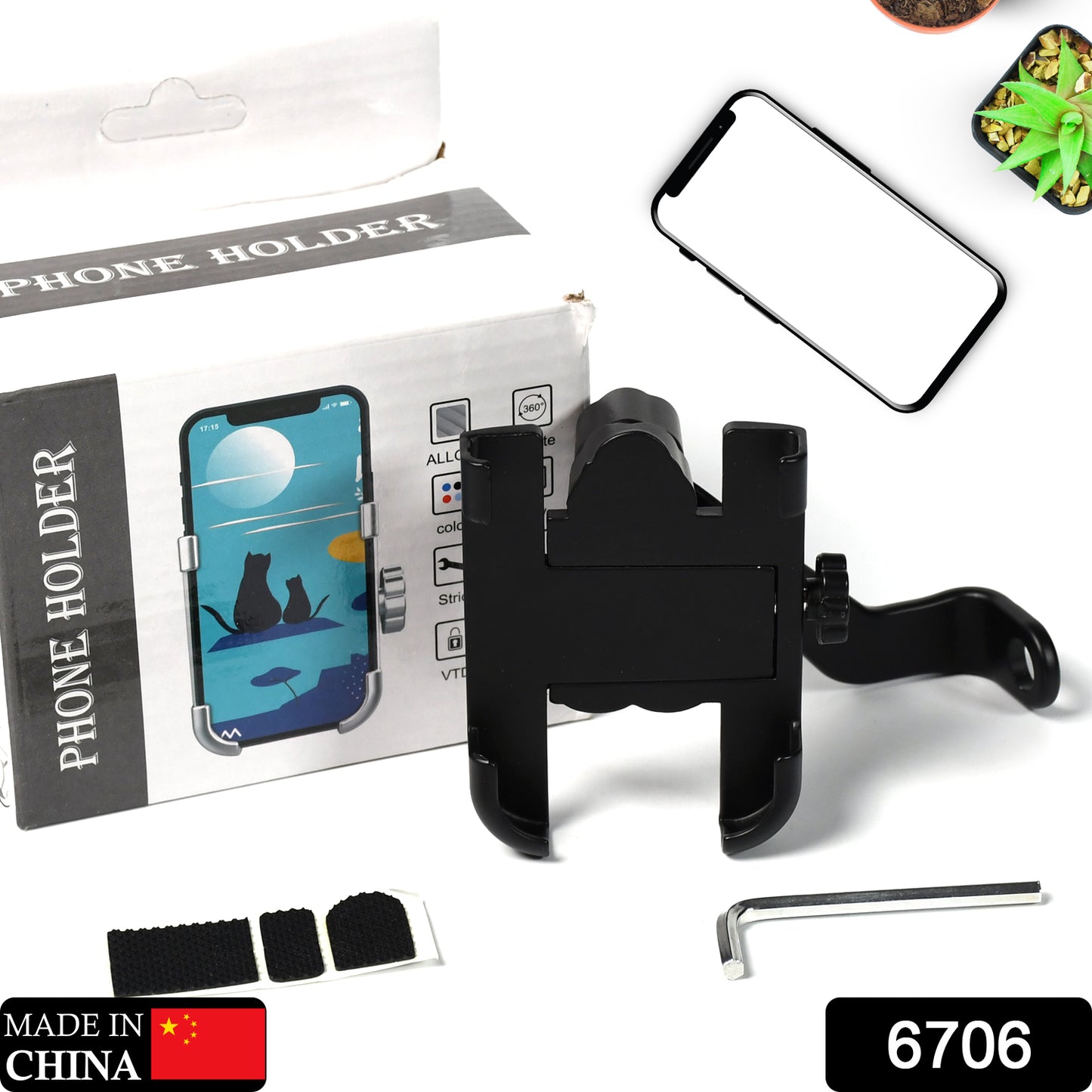 6706 Mobile Phone Holder With Easy Adjustable Rear View Mirror Mount Solid Metal Cradle Stand Suitable For Bike Mobile Phones