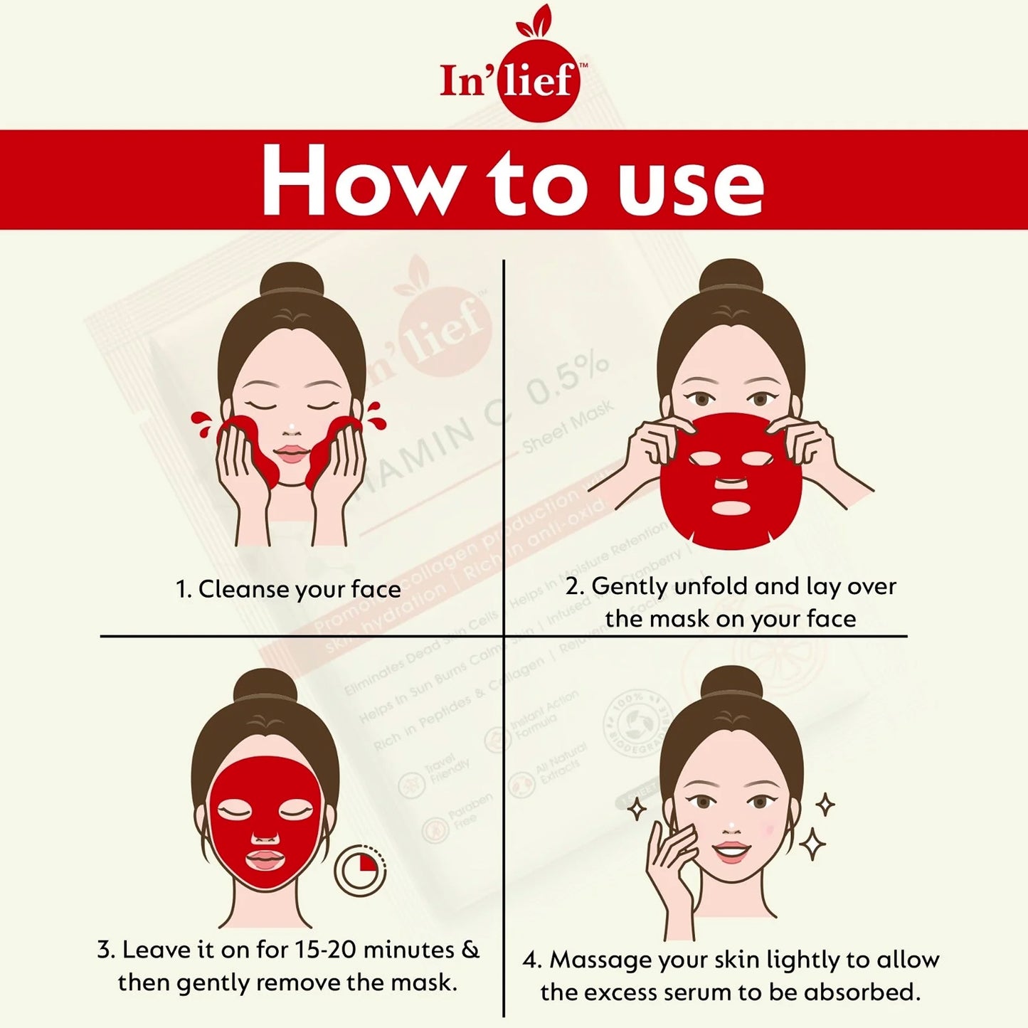 Inlief Vitamin C 0.5 Hydrating Brightening Facial Sheet Mask (1 Pc)