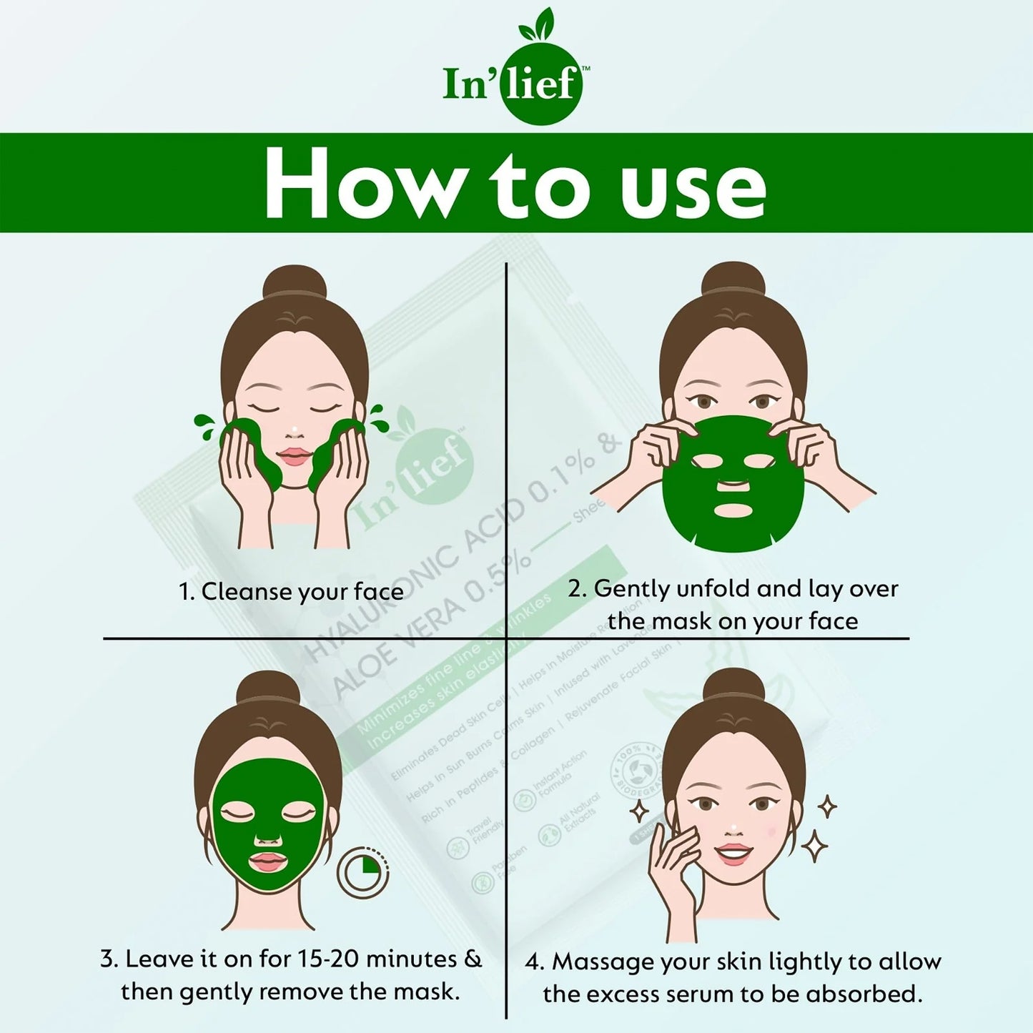 Inlief Hyaluronic Acid 0.1 Aloe Vera 0.5 Hydrating Facial Mask (1 Pc)