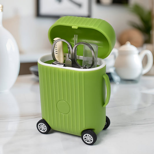 Manicure Kit Pedicure Tools For Feet Nail Clipper (8 Pcs Set With Mini 4 Wheel Suitcase Trolley)