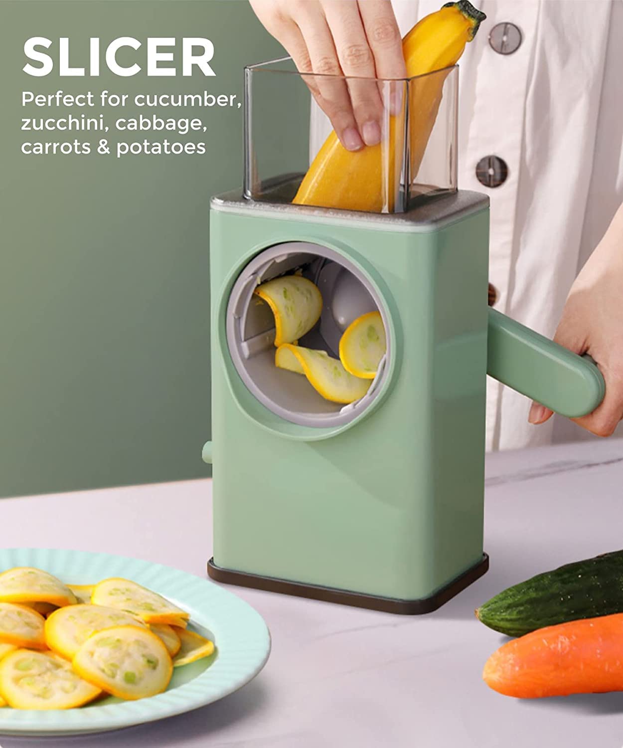 2132 Vegetable Shredder Round Mandolin Slicer Grater Shredder Salad Maker - Large Feed Port - Suction Base - Cutter For Vegetable Fruit Cookie.
